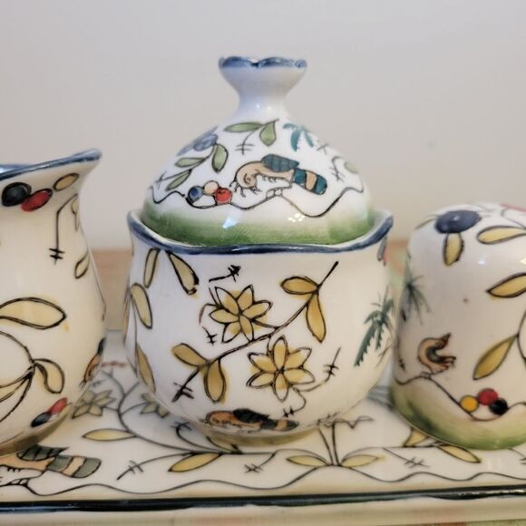Temptations By Tara Birds Palm Cracker Tray Salt and Pepper Cream & Sugar Set - Picture 5 of 16